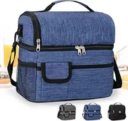 Insulated Lunch Bag 10L Lunch Bag for Men Women 2 Decks Lunch Cooler Bag Reusable Lunch Box Insulated Bag Cooler Lunch Tote Bag with Shoulder Strap for Office School Picnic (Blue, 10L)-A