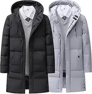 [JEShifangjiusu] 1/2 Pack Thick Zipper Clothing For Men Long Warm Clothes Feather Anti-Wind, Waterproof And Snow Coat, Black+Grey, M