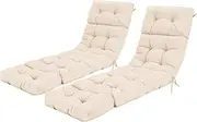 Costway Sunlounger Chair Cushion, High Back Recliner Cushion with 4 Fixing Ties, Thick Padded Reclining Chair Rocking Cushion for Outdoor Indoor (Only Cushion) (2, Beige, 186 x 56 x 11 cm)