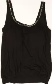 NWT $178 Large BCBG MAXAZRIA Bead Trimmed Backless/Scoop Neck Black Tank Top