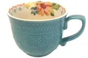 Pioneer Woman Stoneware Wildflower Whimsy Turquoise Embossed 16Oz Mug Cup SM57