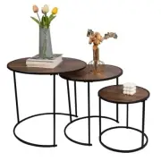 Darnaware Round Nesting Side Tables, Set of 3, Wood and Metal, Brown