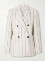 [Brunello Cucinelli] Brunello Cucinelli - Double-breasted Striped Linen And Cotton-blend Blazer - Off-white - IT42 IT 42 Off-white