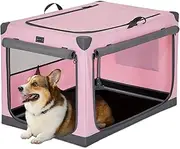 Petsfit Medium Foldable Dog Travel Crate, Portable Dog Car Crate with Locking Zipper, Pink, Ideal for Medium Dogs like Poodles, Labradors, German Shepherds, Outdoor & Indoor Use