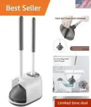 Compact Toilet Plunger and Brush Combo with Elegant Caddy Stand - White & Grey