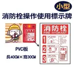小型消防栓操作使用(40X30CM) 標示牌 PVC材質 泡棉背膠 滿版 背膠 免裁切 黏貼方便