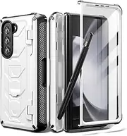 ELEPIK Armour Series Case for Samsung Galaxy Z Fold 5 (2023), Full-Body Dual Layer Rugged Case with Built-in S Pen Holder & Screen Protector & Kickstand & Hinge Protector & Wireless Charging. (White)