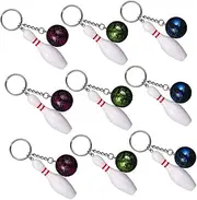 HANABASS 9pcs Bowling Pin Keychains Sports Keychains Handbag Charms Purse Bag Charms Sports Party Favors Present Assorted Color