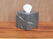 Marble Square Stone Tissue Box Cover, Black and White Cube Facial Tissue Box