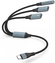 Jadebones USB C Splitter with PD 60W Charging, 3-in-1 USB C to 2 USB C+3.5mm Headphone Charger Adapter OTG Cable for iPhone 16/15 Series, iPad, MacBook, Galaxy S24/S23 and More