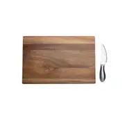 Euroline 18.5cm Acacia Wood Cheese Board w/Stainless Steel Knife Set Large Brown