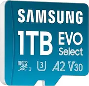 Samsung EVO Select (2024) microSD Card + SD Adapter, 1TB, UHS-I U3, 4K UHD, Full HD, 160MB/s Reading, Memory Card for Smartphones, Tablets and Laptops, MB-ME1T0SA/EU