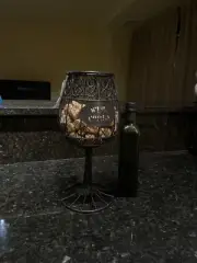 "Wine Glass Shaped" Metal Wire Container Cork Holder high with corks