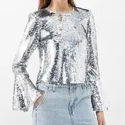 Disco 1980s Shiny Metallic Shirt Flare Cuff Sleeve Disco Sequins Women's Carnival Masquerade Event / Party Pride Parade Pride Month Adults Shirt