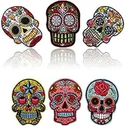 HEYTRCO 6PCS Sugar Skull Iron on Patches, Calavera Embroidered Repair Patches for Clothes, Custom Vintage Day of The Dead Applique for Hats, Jeans, Jackets, Bags, Backpacks, Dress