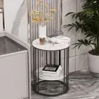Heavy Duty Marble Side End Table Coffee Table Flower Tray Open Shelf Nightstand