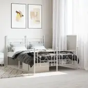 Metal Bed Frame with Headboard and Footboard White 135x190 cm