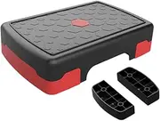 Vaveren Aerobic Stepper Balance Board Multifunctional Sturdy Workout Stepper Exercise Step Platform for Gym Strength Fitness Training, Red Black with Riser