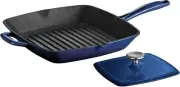 11-Inch Cobalt Blue Grill Pan With Press Enameled Cast Iron Construction