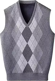 [SWJGLITTR] Mens V Neck Knitwear Vest Argyle Sweater Sleeveless Vests Lightweight Cotton Pullover Waistcoats, Light Gray, Large