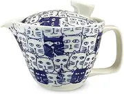 J-Kitchens Shozan Kiln Teapot with Tea Strainer, 8.5 fl oz (240 ml), for 1-2 People, Hasamiyaki, Made in Japan, Cats, Blue