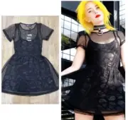 Iron Fist Skullz Black Club Mesh Goth Punk Emo Mini Skater Fit Flare Dress Small