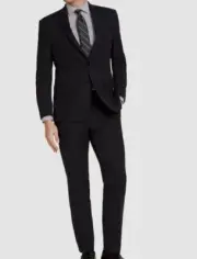 $395 Geoffrey Beene Men's Black Classic-Fit 2 Piece Suit Jacket Pants Size 46R