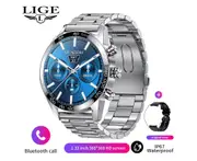 LIGE Bluetooth Call Smart Watch Men Sport Bracelet Blood Pressure Waterproof Custom Dial New Men SmartWatch For IOS Android - Steel belt silver