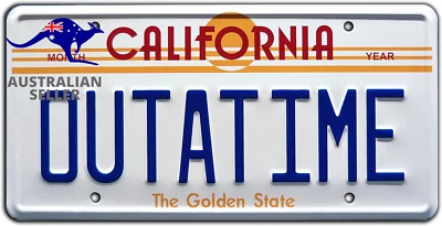 Back to the Future | Outatime | Metal Stamped License Plate (WHITE, BLUE, RED