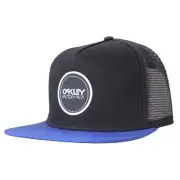 Oakley Lowdown Black Blue Logo Snapback Adjustable Flat Peak Cap Hat Mesh Vented