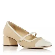 875$ JIMMY CHOO Elisa 45 Block Heel Mary Jane Pumps Size 7.5 US/ 37.5 EU Natural