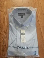 SIZE 15 1/2 DAMON Baby Blue Short Sleeve Dress Shirt Lot #90