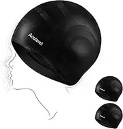 2 Pack Unisex Swim Caps with 3D Ear Protection, Durable Silicone Swimming Caps for Women Men Adults Youths Kids, Easy to Put On and Off