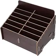 Parliky Mobile Phone Storage Box 12 Compartments Wooden Desk Phone Holder Multi-functional Storage Cabinet Office Home Classroom