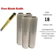 BM Paper 1 X Four (4) Plastic Shrink Stretch Wrap 445mm x 450m, 4RLS/CS + Free B