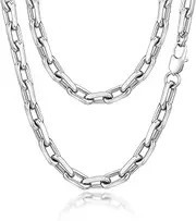 [VNOX] Silver Paperclip Necklace for Men, 7mm Solid Diamond-Cut Chunky Stainless Steel Anchor Link Chain Mens Necklaces Jewelry Gifts for Men Dad Boyferiend, 18/20/22/24 Inchs