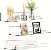 Vinyl Record Shelf Wall Mount, 12 inch Clear Acrylic Album Record Holder Display, Floating Shelves for Wall, Magazine Shelf, Kids Bookshelf, Suitable for Bedroom, Living Room, 1 Pack