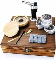 NOAEOU Cocktail Smoker Kit with Torch，Whiskey Smoker Kit with Ice Wine Stone,Bourbon Smoker Kit with Four Flavors Wood Smoked Chips，Old Fashioned Smoker Kit for Dad, Men, Husband (Without Butane)