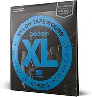 D'Addario Bass Guitar Strings, Tapewound Black Nylon, ETB92-5, Long Scale, Medium Gauge 50-135, 5-String Set, Pack of 1