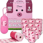 JOYEUX Dog Poop Bags Rolls with Dispenser, Leak Proof, Extra Thick Doggie Pet Waste Bags, 180 Count Poop Bag and Doggy Holder for Dogs Cats, Unscented, Pink