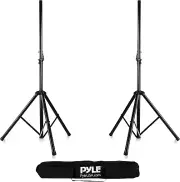 Universal Dual PA DJ Tripod 2 Speaker Stand Kit with Adjustable Height & Storage