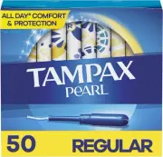 Tampax Pearl Tampons Regular Absorbency, With Leakguard Braid, Unscented, 50 Cou