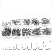 1Set Boxed Fishing Hooks Assorted Barbed Hooks for Freshwater Saltwater Fishing Durable High Carbon Steel Convenient Ring Design for Easy Replacement