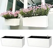 LaLaGreen Wall Planter for Outdoor (2 Pack, 20 Inch) White Self Watering Rectangular Window Boxes Planters to Attach to House with Bracket, Country Vertical Plant Wall Holder Indoor Garden Minimalist
