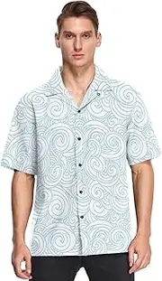 [GuoChe] Hawaiian Short Sleeve Button Up Shirts for Men Abstract Weave Spiral Blue Formal ropa Casual para Hombre