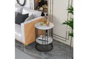 Vibe Geeks Round Marble Accent Table End 2 Tiers Storage Table - Black