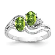 14k White Gold 6x4mm Oval Peridot Checker AA Diamond ring