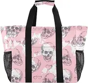 [sanluoli] Large Tote Bag For Women Collapsable Beach Tote Waterproof Canvas Laundry Tote Bag, Skull and Heart, 1 size