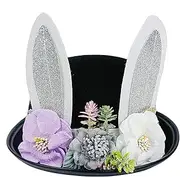 [Zhadyu] Easter Hats For Adults - Party Bunny Ears Bowler Hat With Flowers | Carnival Headwear, Stylish Halloween Costumes, Role Play Accessories For Photography Props