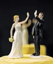 "High Five" Cute Funny Bride Groom Wedding Cake Topper HAIR & VEIL CUSTOMIZATION